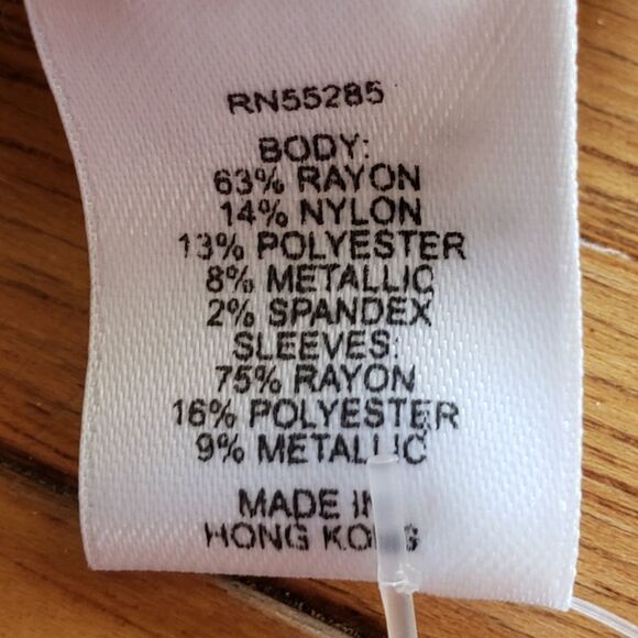 🔹️Express Taupe & Gold Shimmery Ruffle Sleeve Vneck Sweater Medium - Picture 9 of 9